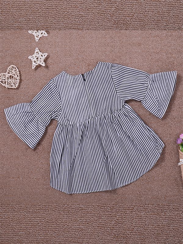 Grey Striped Ruffle Sleeve Dress