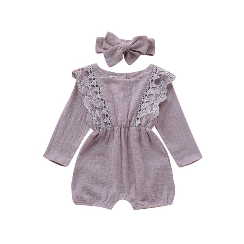 Baby Girl Lace Jumpsuit with Matching Headband